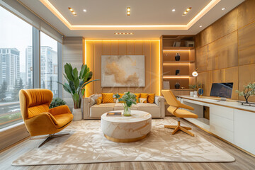 Fototapeta premium a modern and stylish office or living room with a bright and cozy design. 