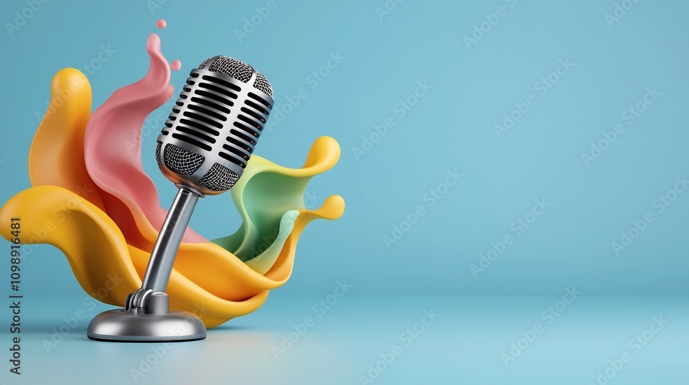 Poster abstract design of vocal cords represented by organic waves and microphone symbol emphasizing the co