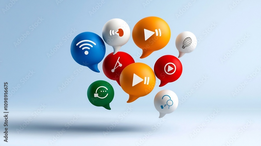 Leinwandbilder Stylized depicting a dynamic conversation flow with vibrant sound icons and articulation highlights in a clean modern style against a white background
