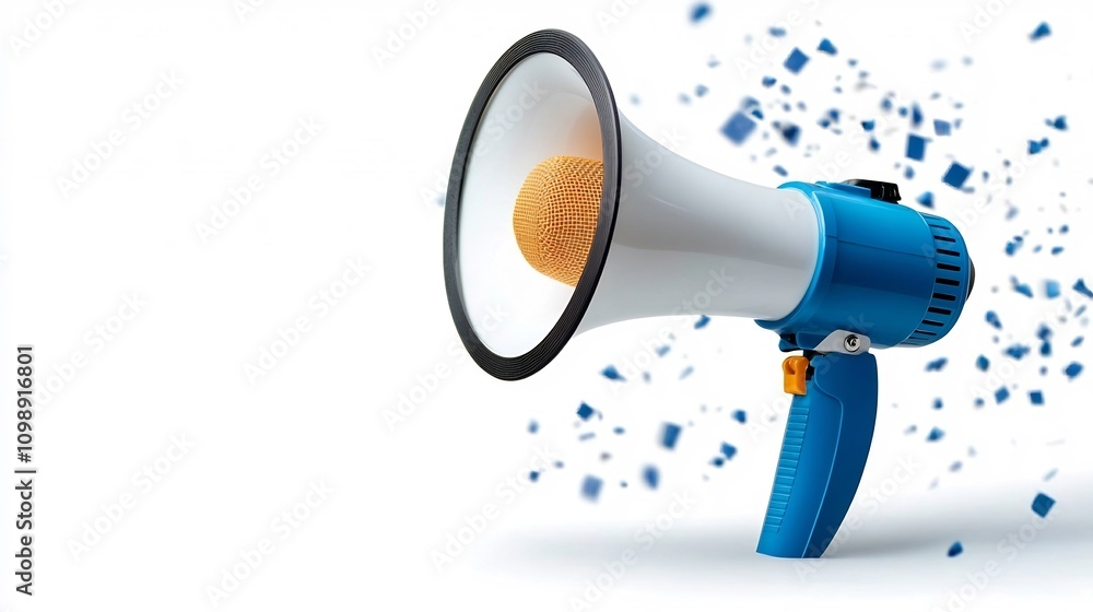 Aufkleber of communication tools including a megaphone and sound waves demonstrating clear articulation on a c