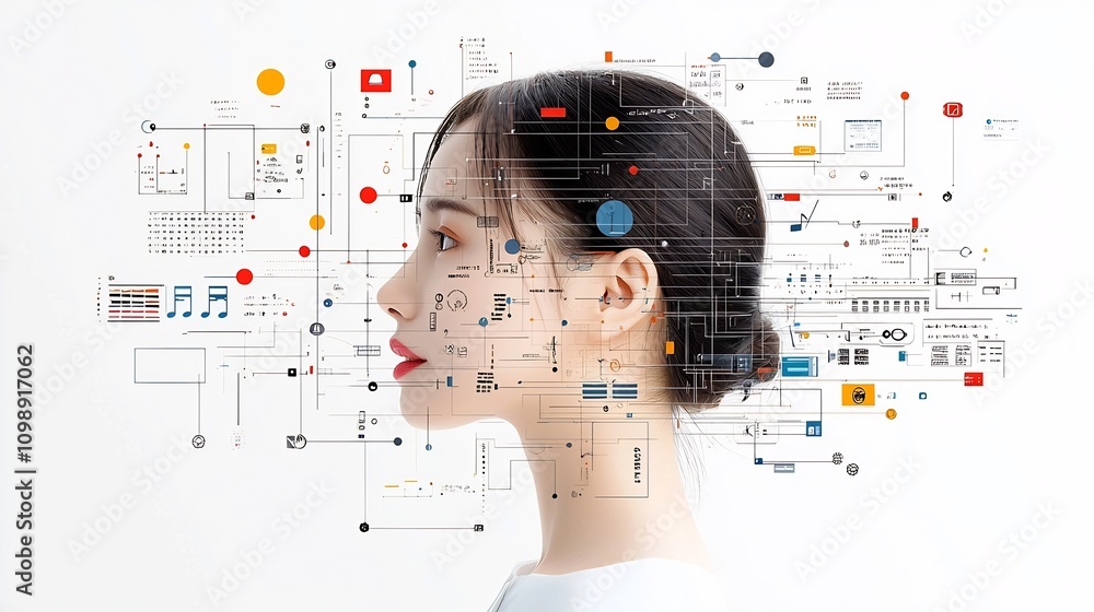 Poster Dynamic of a Talking Figure Surrounded by Pulsing Sound Frequency Patterns Representing Intonation and Clear Voice on a Clean White Background