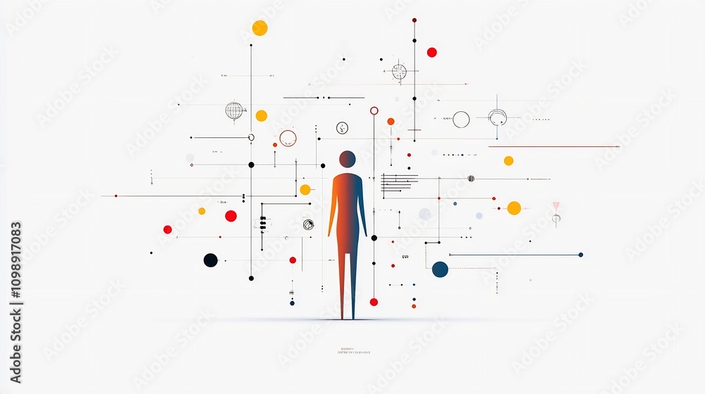 Aufkleber Dynamic of a talking figure surrounded by sound frequency patterns representing intonation and clear voice on a white background  The image showcases a conceptual