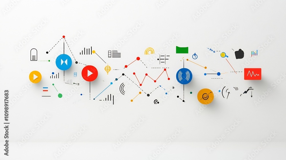 Poster vibrant art visualizing with colorful sound symbols on a clean white background creative showcasing 