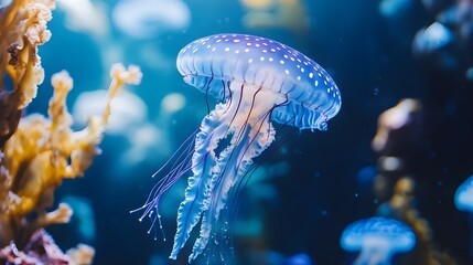 Obraz premium A striking blue and white jellyfish.