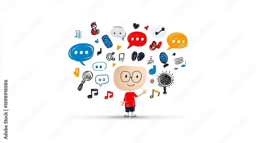 Poster vibrant gestures and expressive sounds of engaged dialogue a modern depicting a person actively spea