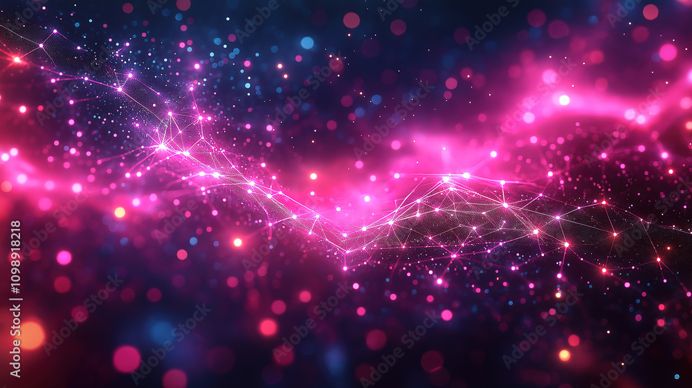 Poster abstract digital background with corrupted network connections and glowing plexus