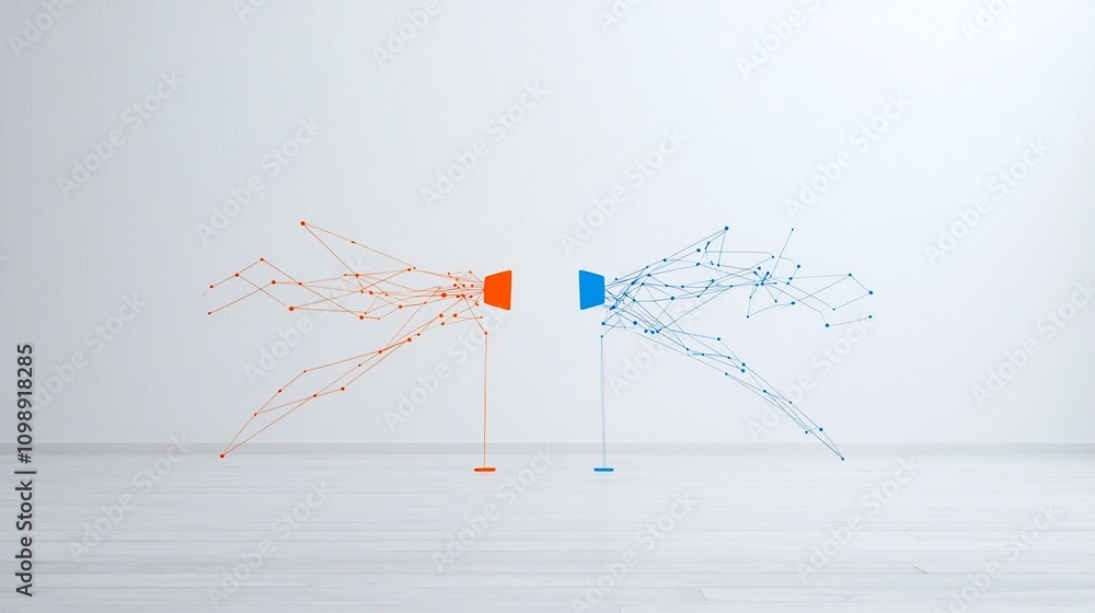 Aufkleber representation of a vibrant dialogue exchange with dynamic colorful lines depicting intonation variation and engaging communication on a white background  This image showcases a creative