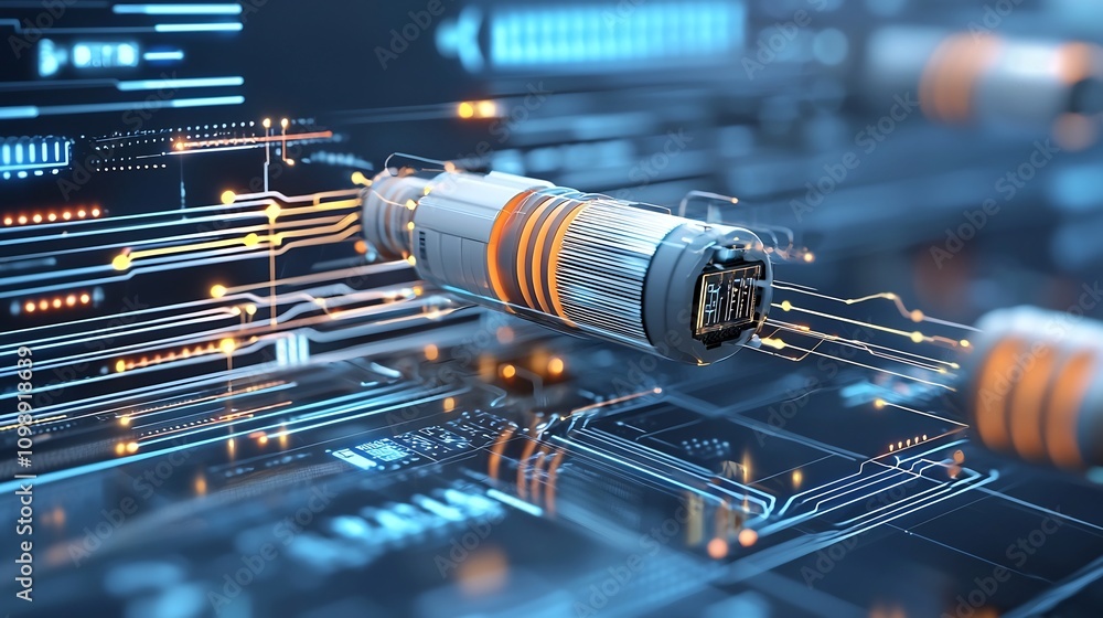 Aufkleber creative design of glowing fiber optic cable ends with dynamic data flow elements