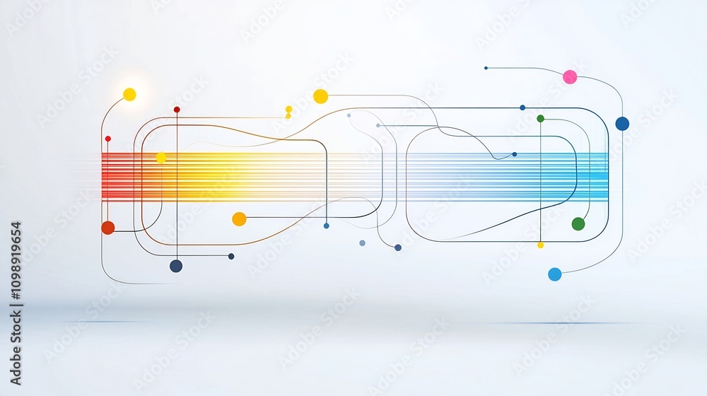 Aufkleber Striking showcasing a mesmerizing array of fiber optic cables emitting vibrant luminous light beams with intricate optical reflections and refractions against a white background