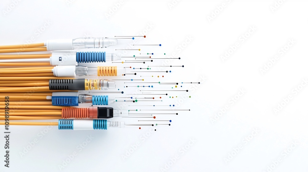 Aufkleber vibrant fiber optic cables emitting colorful light beams with detailed optical reflections and refra