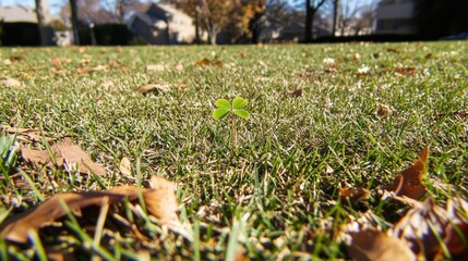 Obraz premium Green Clover Growing in Fresh Grass on a Sunny Autumn Day