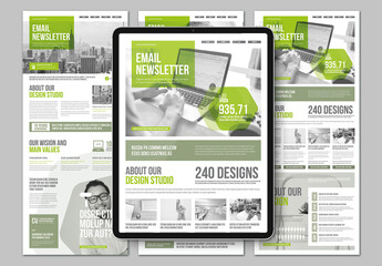 Modern Light Business Project Email Newsletter or Digital Online Mailing with Green Elements