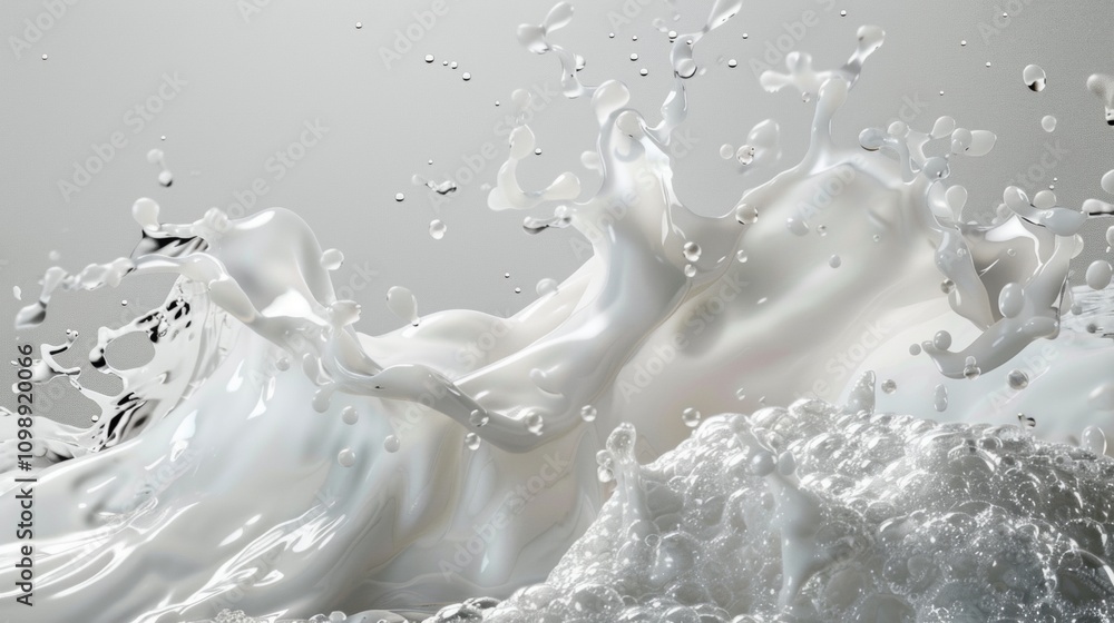 Poster dynamic splash of milk with foam and drops