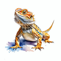 Naklejka premium Watercolor bearded dragon lizard illustration