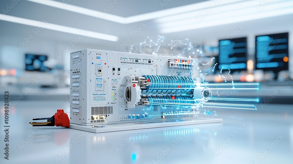 Poster depicting the fiber optic installation process showcasing glowing cables modern technology tools and