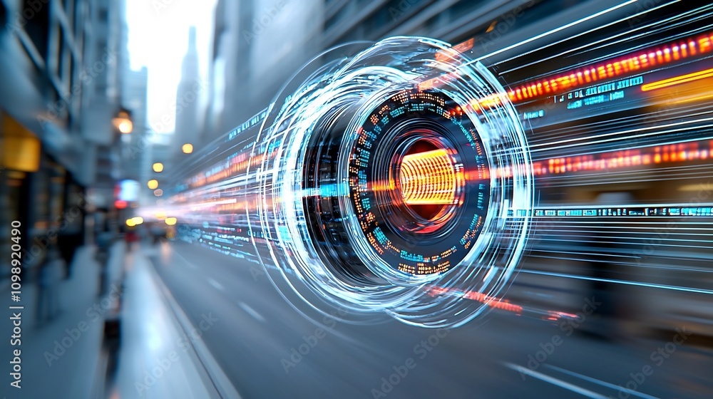 Poster depiction of advanced fiber optic installation technology showcasing vibrant light trails precision 