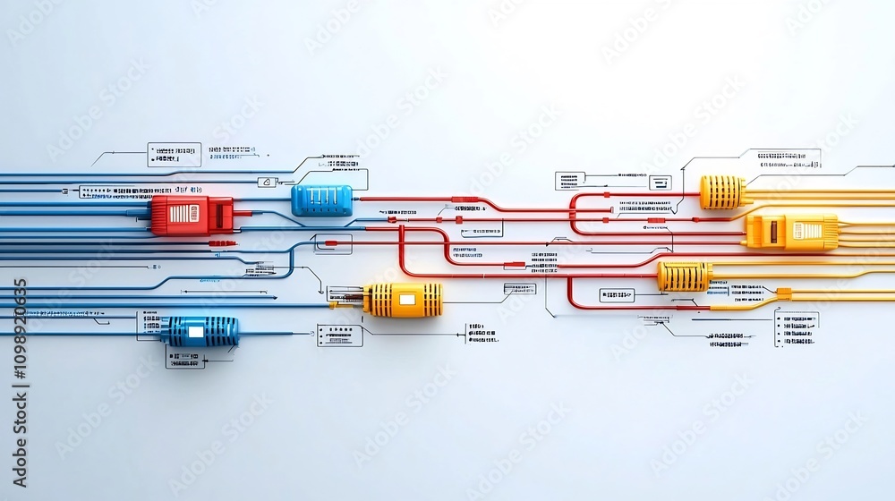 Poster of vibrant fiber optic cables with luminous light beams connecting a global telecommunication networ