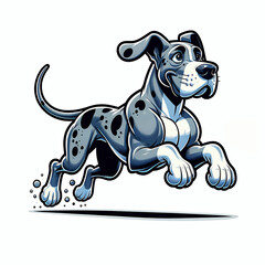 Obraz premium Happy gray and white great dane dog running cartoon illustration, dog breed clip art element