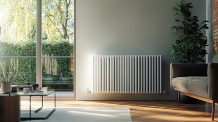 Modern radiator at home. Central heating system. ai generative