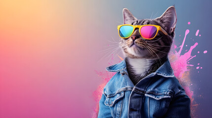 Whimsical and vibrant pop art illustrations of quirky cats in playful scenarios, featuring editable text spaces for versatile use in posters, banners, and promotional designs.
