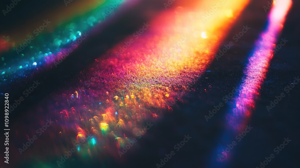 Aufkleber futuristic dark abstract background with vibrant light refractions creating a colorful rainbow effec