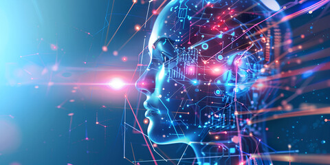 Obraz premium High-Tech Artificial Intelligence Head with Digital Lines, Advanced Cyber AI Interface for Data Processing