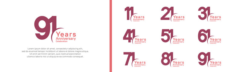 Obraz premium anniversary logotype set. vector design purple and pink color can be use for special moment