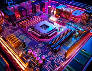 Fototapeta premium Motherboard with Processor Chips Future Background Digital