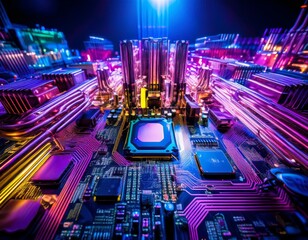 Motherboard with Processor Chips Future Background Digital