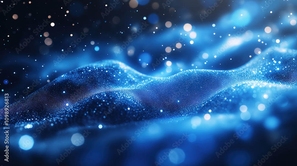 Aufkleber abstract dark blue digital backdrop with light particles forming intricate grids and flowing lines