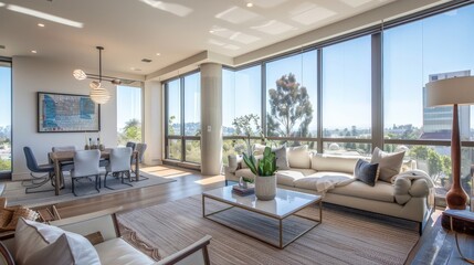 Living room with floor-to-ceiling windows, capturing a panoramic view and natural light