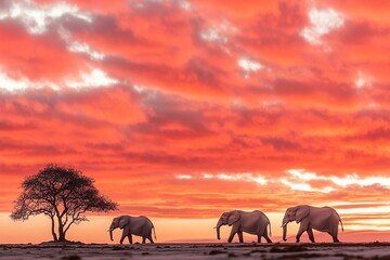 Fototapeta premium African safari sunset landscape