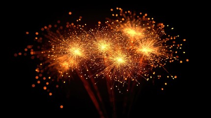 Obraz premium Vibrant festive fireworks exploding with golden sparks against a stunning bokeh background, perfect for celebration and joyful occasions.