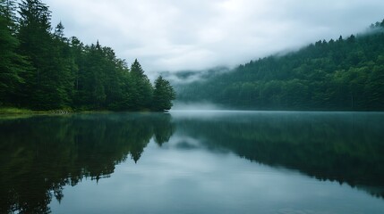 Obraz premium Misty Lake in the Forest