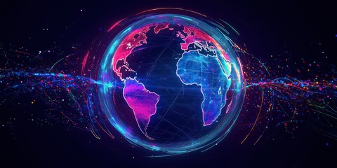 Obraz premium An animated spinning globe illustration, with vibrant continents and oceans, showing the concept of global movement.
