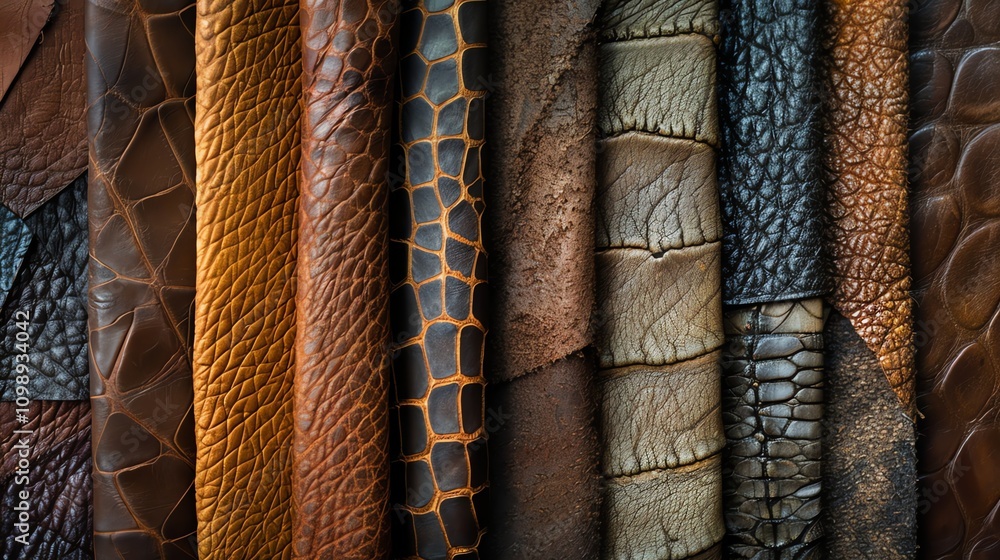 Aufkleber a collection of different types of leather, showcasing various textures and patterns.