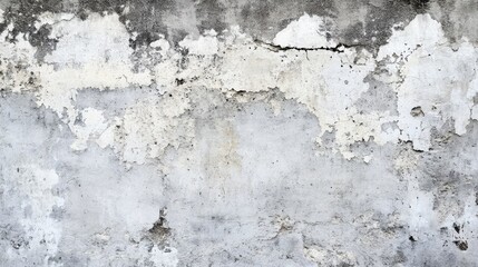 Fototapeta premium Distressed texture of aged concrete wall showcasing cracked, peeling grey cement, with an abstract, vintage wallpaper-like appearance.