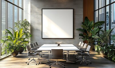 Fototapeta premium Clean meeting room with poster mock-up design,