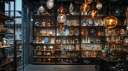 Luxury glassware and decor on display in a boutique showroom