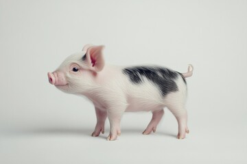 the beside view Tamworth Piglet standing, left side view, low angle, white copy space on right, Isolated on White Background