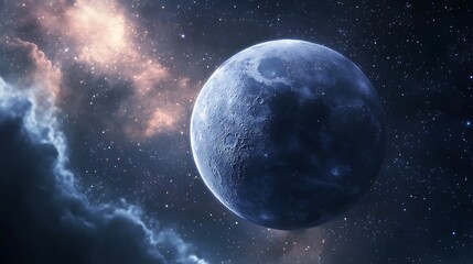Naklejka premium Blue Planet in Space Nebula