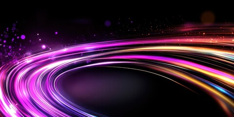 Obraz premium A vibrant swirl of colorful light trails against a dark background, creating a dynamic and energetic visual effect.