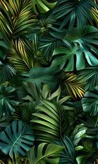 Fototapeta premium Floral flowers and beautiful colorful leaves wallpaper seamless pattern for interior decoration or background.