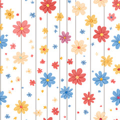 Floral flowers and beautiful colorful leaves wallpaper seamless pattern for interior decoration or background.