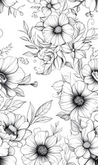 Obraz premium Floral flowers and beautiful colorful leaves wallpaper seamless pattern for interior decoration or background.