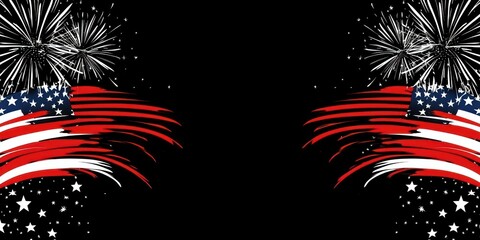 An elegant border design with patriotic elements like fireworks and American flags, ideal for Independence Day-themed materials.