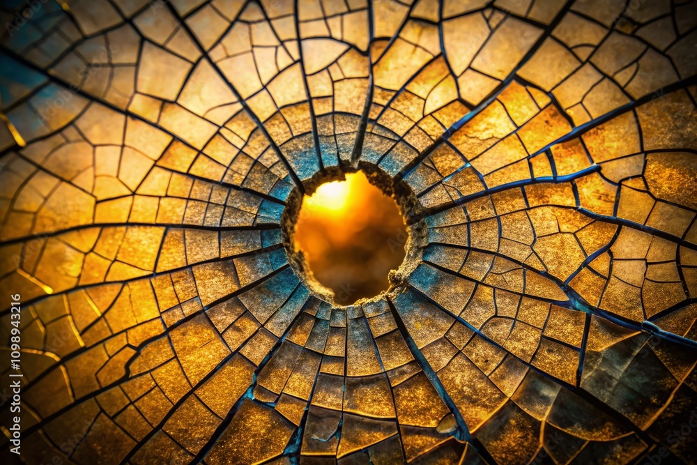 Poster macro photography of a cracked hole showcasing intricate details and textures for creative and abstr