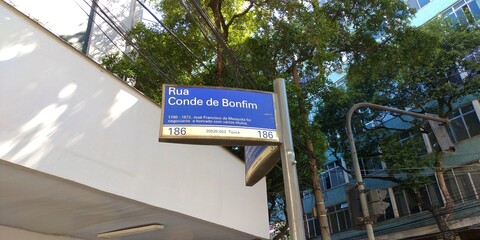 Placa da Rua Conde de Bonfim na Tijuca, Rio de Janeiro