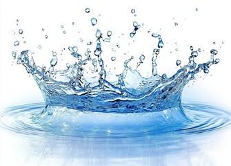 Water Splash Close Up Isolated Blue Droplets Dynamic Motion Purity Freshness