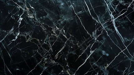 A close up of black marble with white and gold veins.